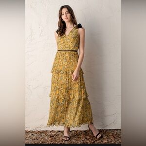 Lulus floral tiered maxi dress - sz XL - yellow